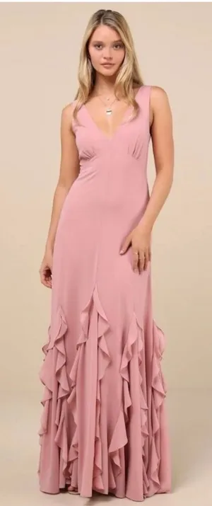 Lulus Pink Blush Dress Maxi ruffled thumbnail 1