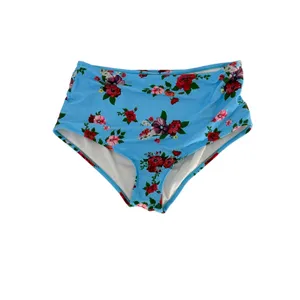 Two Piece Bikini Set‎ Womens Large Blue Pink Floral Ruffle High Waist Beach thumbnail 2