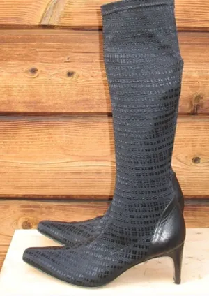 PREVATA Black Fabric Stretch Knee High Boots Black Size 8 thumbnail 1