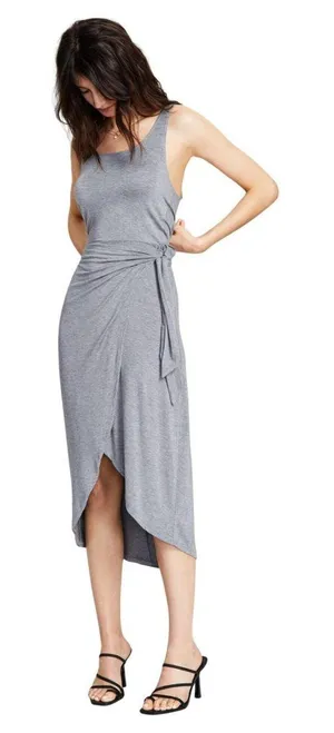 NWT And Now This Scoop Neck Side Tie Wrap Knit Midi Tank Dress Heather Gray L thumbnail 1