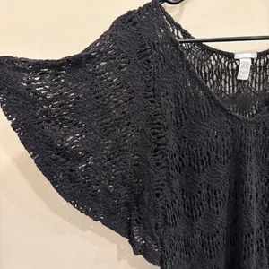 Eberjey Black Crochet Knit Ruffle Hem Swim Cover Up Tunic‎ S/M Boho Resort Wear thumbnail 4