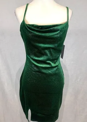 Liz & Sara sparkling shimmer green velvet mini dress size large NWT thumbnail 1
