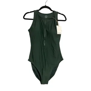 Quince Italian Zip-Front One-Piece Swimsuit in Palm Green Size XS NWT! thumbnail 3