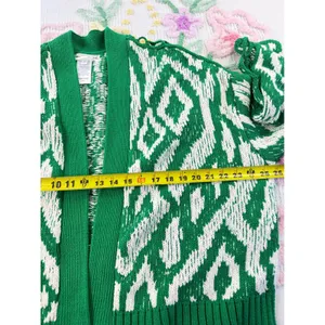 Anthropologie Maeve Green White Ikat Intarsia Knit Lattice Sleeve‎ Cardigan S thumbnail 6