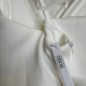 NWT ASOS White Spaghetti-Strap criss cross back ruffle down dress sz 2 thumbnail 6