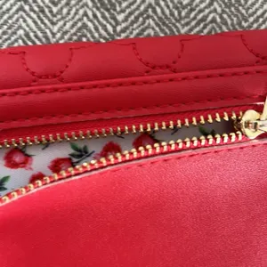 Nanette Lepore Quilted Red Trifold Floral lined wallet clutch thumbnail 4
