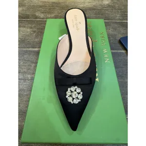 Kate Spade Darlene Black Satin Kitten Heel Mule Pointed‎ Toe Size 6.5 thumbnail 2