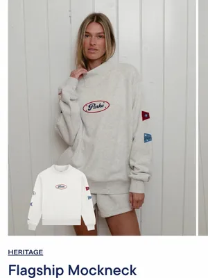 Parker Cream Mockneck Crewneck Sweatshirt with Red & Blue Logo Accents thumbnail 2