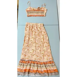 Orange Floral Paisley Crop Top (M) and Maxi Skirt (S) Coords Matching Set 🌻✨ thumbnail 2