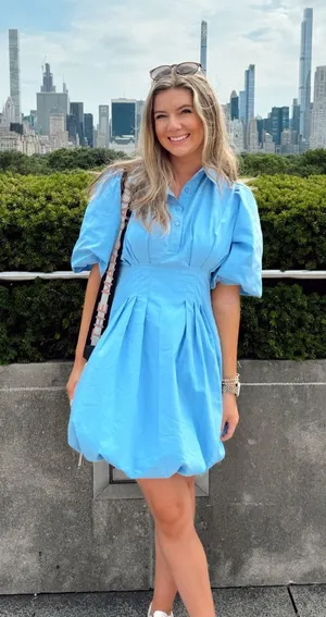 Maeve Light Blue Puff-Sleeve Mini Dress thumbnail 1