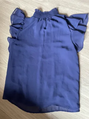 Smocked Neck Flutter Sleeve Blouse — Navy Blue thumbnail 1