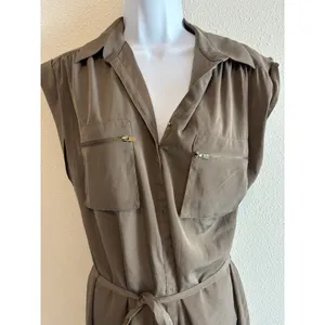 Express Taupe Utility Shirt Dress Sleeveless Mini with Belted‎ Waist - Size M thumbnail 4