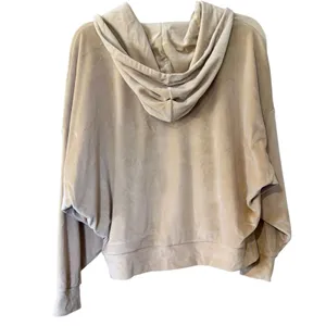 American Eagle Hoodie Velour Pale Yellow SZ Med Kangaroo Pocket Cropped Dolman thumbnail 7