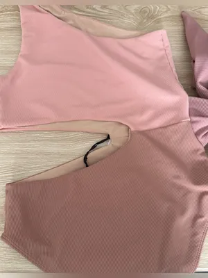 Beach Riot Medium NEW Claire One-Piece Rib Swimsuit Mauve Pink One Shoulder Knot thumbnail 7