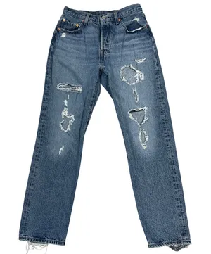 Levi's Premium 501 Jeans 28 Distressed Ripped Thrashed Grunge Straight Leg Denim thumbnail 1