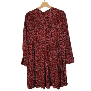 Zara‎ Red & Black Animal Print Ruffle Long Sleeve Mini Dress M thumbnail 4