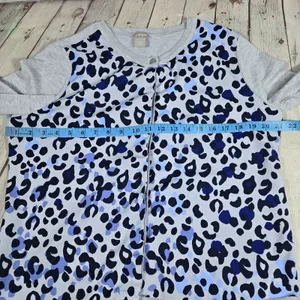 Chico's Grey Blue Leopard‎ Print Mixed Media Button Front Cardigan Sweater M thumbnail 8