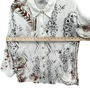 Chicos Shirt‎ Womens US L 2 White Black Floral Linen Shacket Art To Wear Blouse thumbnail 4