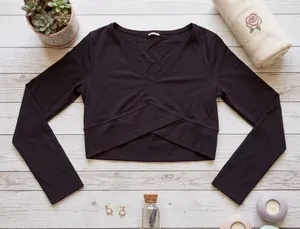 Gymshark Training V-Neck‎ Crossover Long Sleeve Crop Top Black - Size Small thumbnail 1