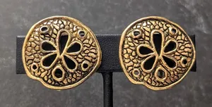 Vintage Clip On Earrings - Large Sand Dollar Beach Theme Statement Earrings thumbnail 1