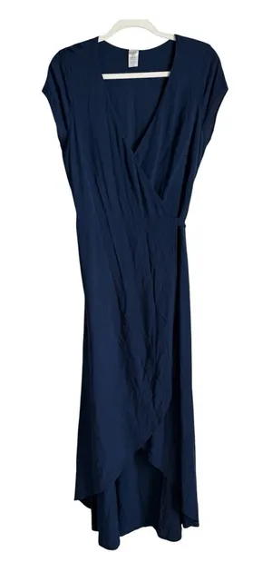L*Space Midnight Blue Goa‎ Wrap Dress High Low Maxi Minimalist Coastal Sz Large thumbnail 1