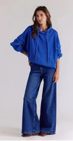 NWT FREE‎ PEOPLE | We The Free of a Feather Hoodie Mazarine Blue Small thumbnail 1