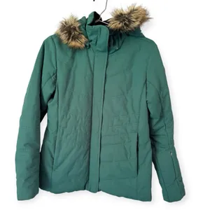 Obermeyer Tuscany II Women's Insulated Ski Jacket Coat Green Fur Trim Size 8 thumbnail 1