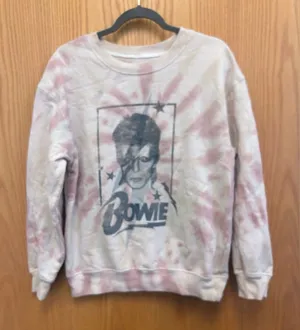 David Bowie Tie-Dye Crewneck Graphic Sweatshirt - Pink & Cream. Size medium thumbnail 1