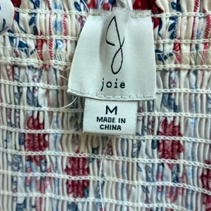 Joie Floral Smocked Tiered‎ Midi Sundress Tie Shoulder Red Blue White Medium thumbnail 4