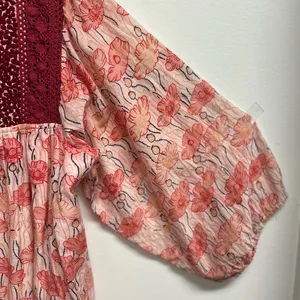 Floral Silk Blend Peasant Blouse with Lace Detail thumbnail 4