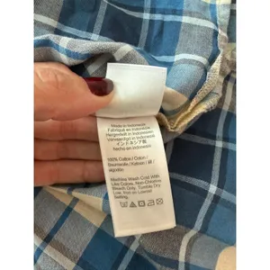 J.Crew Blue White Plaid Puff Sleeve Ruffle Blouse BB286 Womens Large Cotton thumbnail 3