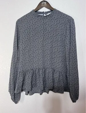 LOFT Large Blouse Floral Retro Ballon Long Sleeve High Neck NEW Preppy Career thumbnail 1