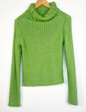 Glamorous Green Chunky Knit Turtleneck Pullover Sweater Womens S thumbnail 1