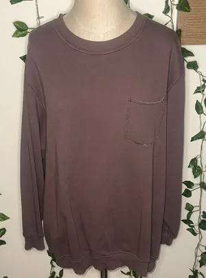 Aerie Oversized Brown Crewneck Front Shirt Pocket thumbnail 1
