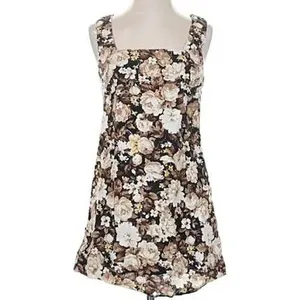 Abercrombie & Fitch Women Dress MT Brown Floral Linen Blend Square Neck Mini thumbnail 2
