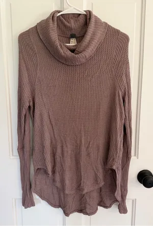 We The Free Free‎ People Waffle Knit Cowl Neck Thermal Tunic Top XS thumbnail 1