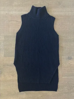 everlane navy blue sleeveless ribbed turtleneck sleeveless sweater thumbnail 1