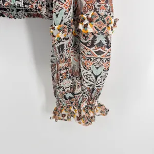 Anthropologie Paisley Smocked Waist Ruffle‎ Blouse Medium OB1487981 Multicolor thumbnail 5