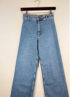 ZARA Womens Jeans Blue Denim High Rise Wide Leg Baggy Zip Fly Medium Wash Size 2 thumbnail 5