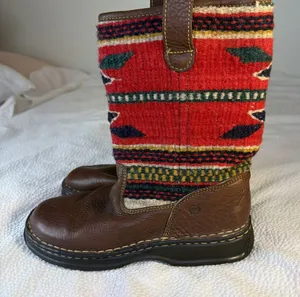 BORN Brown Leather Kilim Woven Blanket Shaft Western Mid High Boot Size 7 thumbnail 1