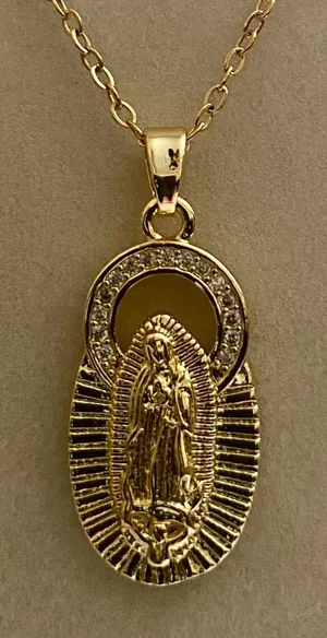 Gold Virgin Mary Guadeloupe Pendant Necklace thumbnail 1