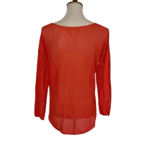 Soft Joie Crochet Top Small Coral Long Sleeve Sheer Boho Festival thumbnail 4