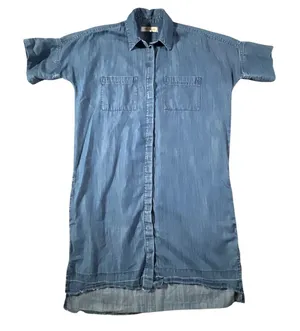 Madewell Shirt Dress Womens XXS Blue‎ Cotton Lyocell Denim Drop Hem Button Front thumbnail 1