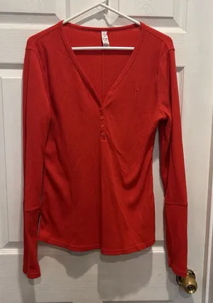ZYIA Active Red Waffle Knit Henley Top Long Sleeve Thumbholes XL Active Thermal thumbnail 1
