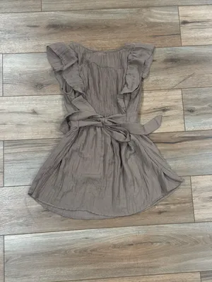 MINE Boho Cottagecore Light Brown Ruffled Babydoll Tie Waist Blouse | Size Large thumbnail 4