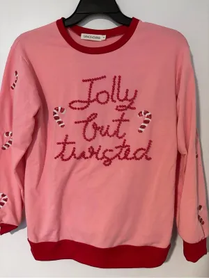 Grace + Emma Jolly But Twisted Sweatshirt Pink & Red Small thumbnail 1
