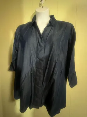 Martha Stewart Size 1X Top Chambray Button Front 3/4 Sleeve Hilo Blouse Blue thumbnail 1