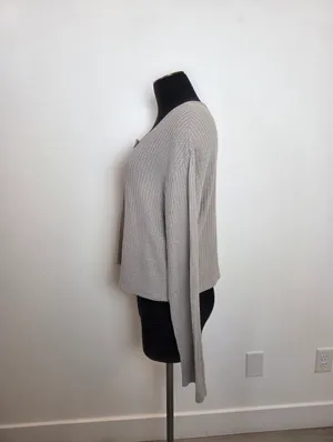 Dazy Thermal Waffle Knit Top Taupe Neutral Long Sleeve Comfy Cozy Loungewear XL thumbnail 3