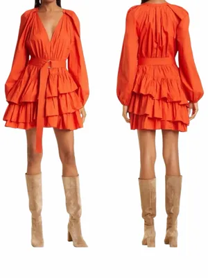 Ulla Johnson - Miranda Red Orange Ruffle Mini Dress Sz 10 thumbnail 2