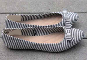 Basic Edition Striped Bow Flats | Striped Ballet Flats With Bow Blue Size 10 thumbnail 3